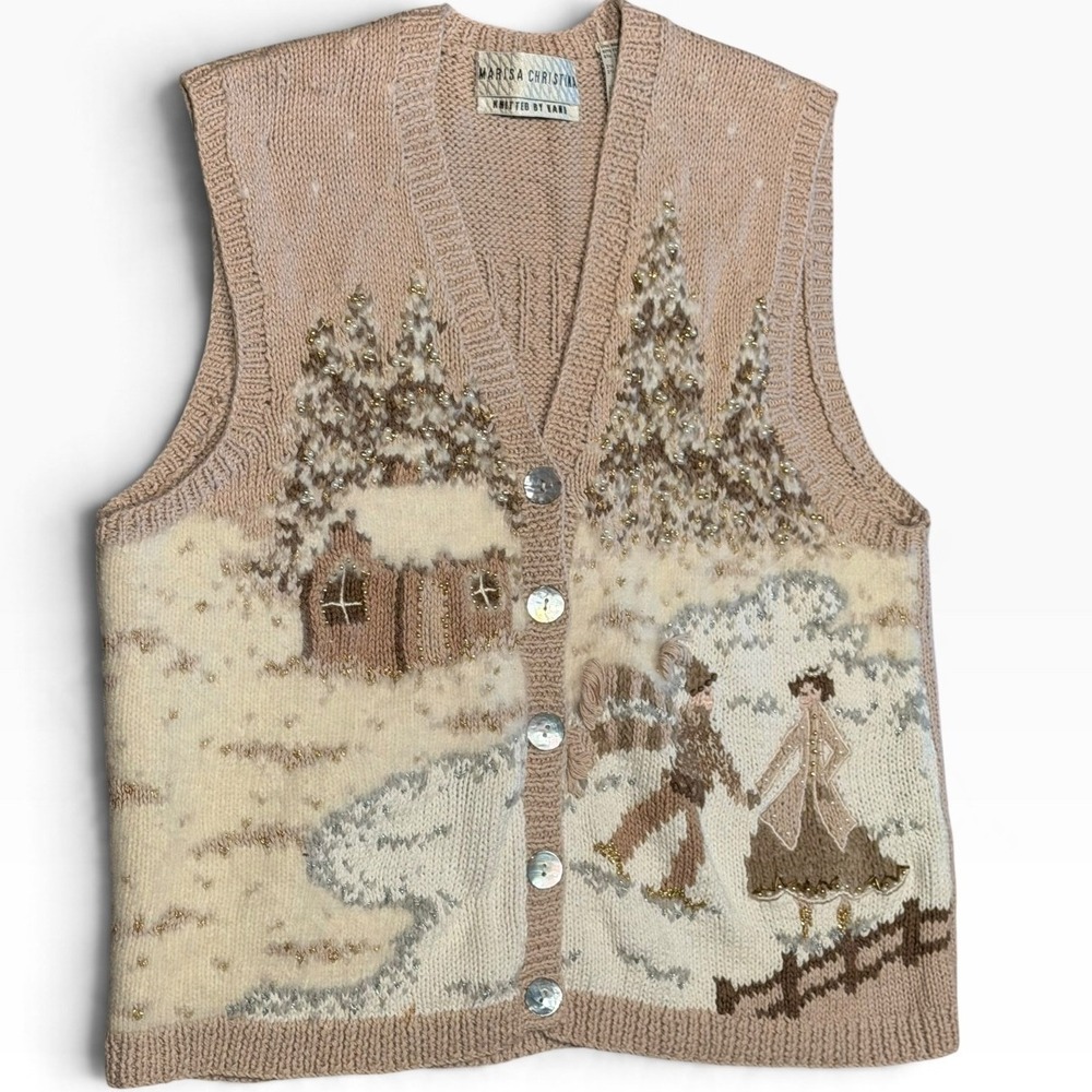 Marisa Christina Hand Knitted Winter Ice Skating Snow Beaded Sweater Vest S\M